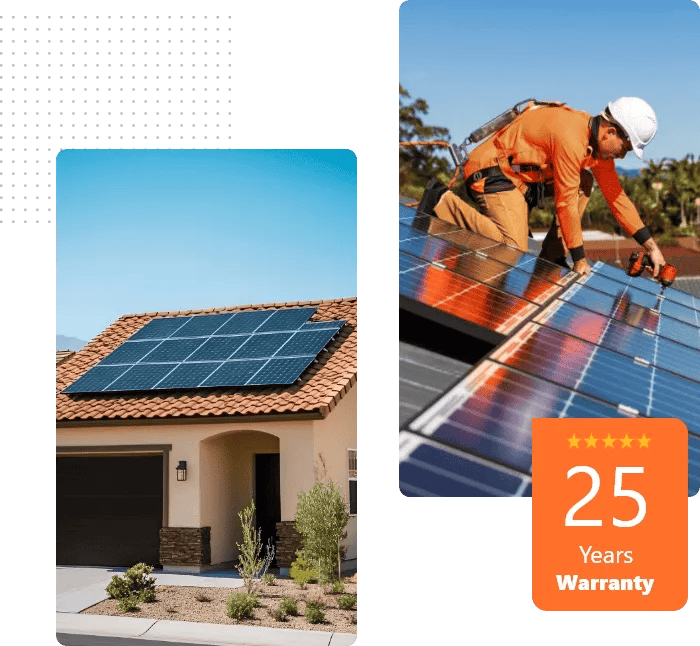 Solar panel system installed on a house roof for renewable energy.